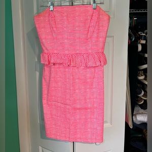Lilly Pulitzer Strapless Neon Gingham Peplum Dress